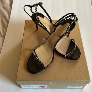 Authentic Louboutin So Me 70 Kid Black sandals with silver studs. Size 40.5